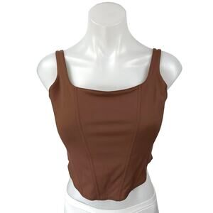 Reoria Women's Brown Sleeveless Square Neck Bustier Corset Crop Top Size L